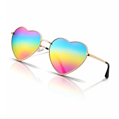 Oiomniv Herzform Sonnenbrille für Damen Herren Vintage Fashion Metallrahmen Nette Gläser UV400 Schutz für Party Festival Brautparty Hochzeits