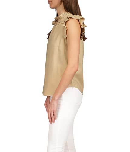 Michael Kors Linen Ruffle Top Khaki Xs #TOP1