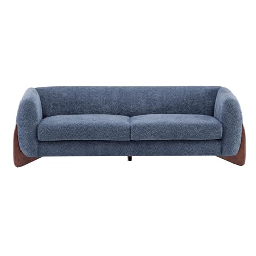 Image of Upholstered 3 Seater Sofa Three Seater Sofa with Wooden Legs for Living Room Hotels & Offices (3 Seater Blue)