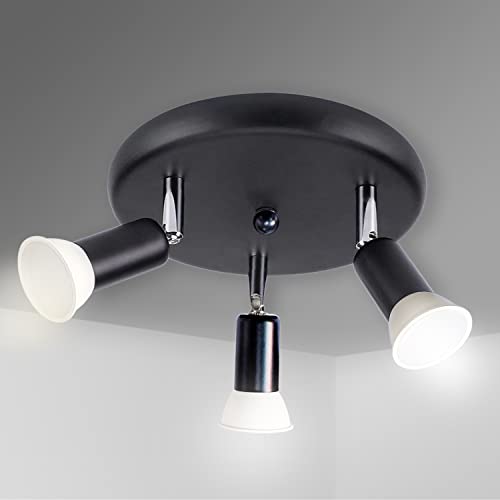 Sweier LED Ceiling Light GU10, 5W Rotatable 3 Way Black Spotlight 6000k Cool White for Kitchen Living Room