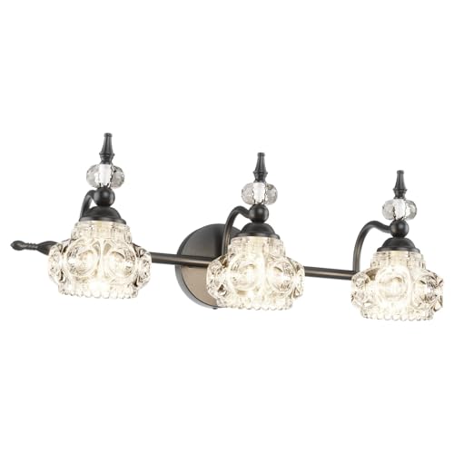 Tipace Industrial Bathroom Vanity Lighting Fixtures 3-Lights Vintage Black Finish