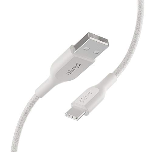 Braided USB-C Cable by Playa (USB to USB-C Cable, USB Type-C Cable for Note10, S10, Pixel 3, iPad Pro, Nintendo Switch and More) (White, 3 ft.)