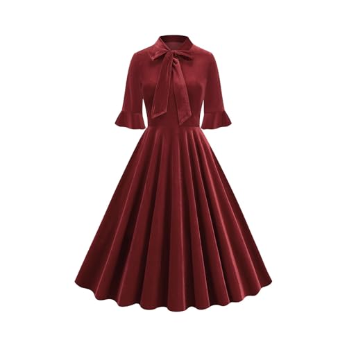 1950er Jahre Kleider für Damen - Vintage, elegant, Samt, A-Linie, Swing, kurzärmelig, Rüschen, Schleife, Ausschnitt, lang, Skater, Midi, Cocktail,...