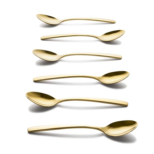 Image of GROX Curve Large Spoon - Set of 6 | Gold | 20 cm | 304 Stainless Steel 18 /8 | Elegant Dining Spoon