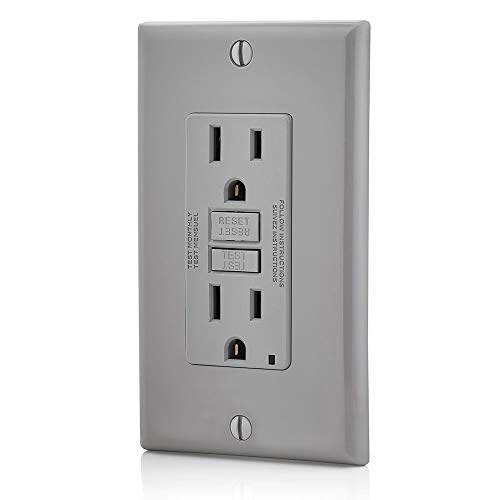 Image of Leviton Outlet, 15 Amp, Self Test, Non Tamper-Resistant with LED Indicator Light, GFNT1-GY, Gray