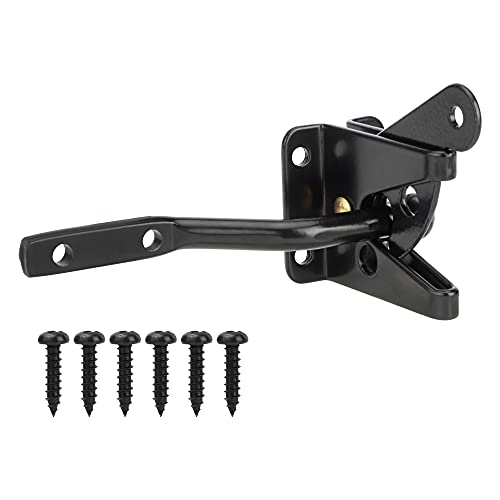Self Locking Gate Latch For Wooden Fence Heavy Duty Automatic Gravity Lever Gate Lock Door Latch Steel, Satin Black #TOP6
