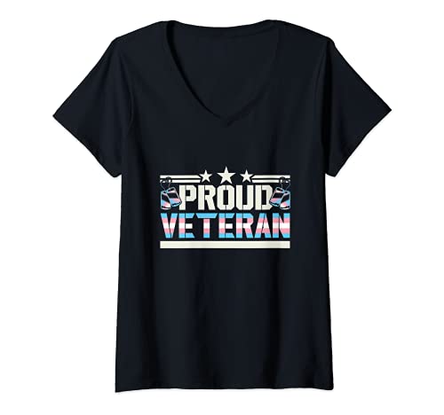 Mujer Orgulloso Trans Veterano Transgénero LGBT Ejército Militar Jubilado Camiseta Cuello V