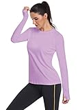 HISKYWIN Women's UPF 50+ Sun Protection Long Sleeve Shirts Outdoor Hiking Fishing Tops HF103- Light Purple-XL