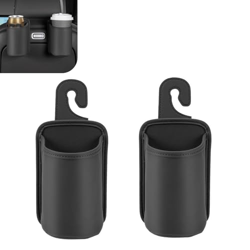 Portavasos de cuero PU para auto 2 pcs negro miniatura 1