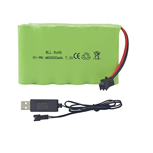 ZYGY 7.2V 2800mah AA Rechargeable Battery with SM-2P Plug USB Charging Cable for Huina 1550 550 RC Excavator Car Truck Construction Vehicle TR-211 RC Toy Battery