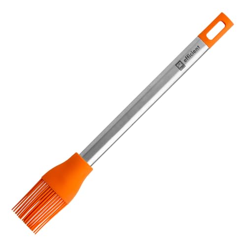 BRA Efficient Pincel de Cocina Apto para El Contacto con los Alimentos, Acero INOX, Nailon y Silicona, Naranja, 27.5 cm