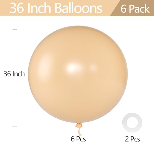 KALOR 36 Inch Giant Beige Balloons, 6 Pack Large Round Beige Latex Balloons for Anniversary, Birthday, Christmas, Wedding, Baby Shower Party Decorations by KALOR - Used condition - Image 2