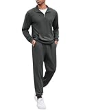 COOFANDY Men's Sweat Suits 2 Piece Sets Quarter Zip Tracksuit Sports Running Suits Dark Grey XL