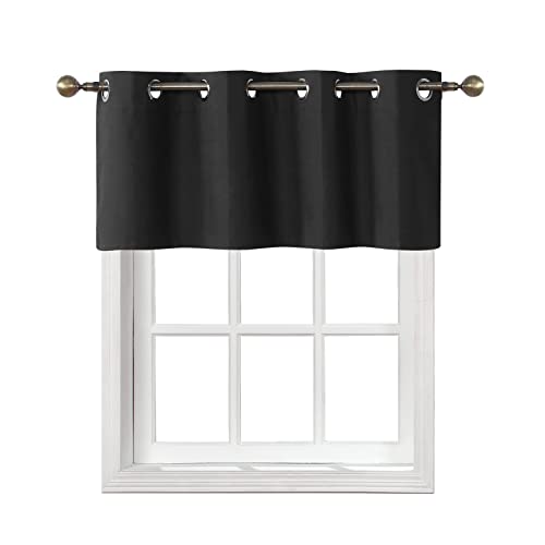 Home Queen Grommet Blackout Curtain Valance Window Topper For Living Room, Short Cafe Valence, 54 W X 18 L Inch, Black #TOP13