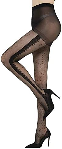 C4N Patterned Tights for Women-High Waisted Sheer Control Top Pantyhose Silk Stockings, Lace