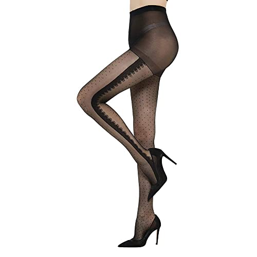 C4N Patterned Tights For Women-High Waisted Sheer Control Top Pantyhose Silk Stockings, Lace #TOP3