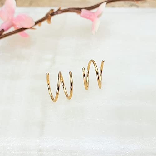Gold Double Hoop Twist Earrings For Single Piercing. Tiny Spiral Huggie Hoop Illusion Earrings For Women. #TOP4
