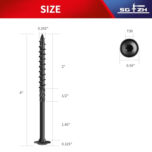 Image of #14 x 4 Inch Lag Screws (30Pcs) 1lb. Structural Wood Screw, Black, Carbon Steel, Washer Head, Rust Resistant epoxy Coated, T30 Star Bit