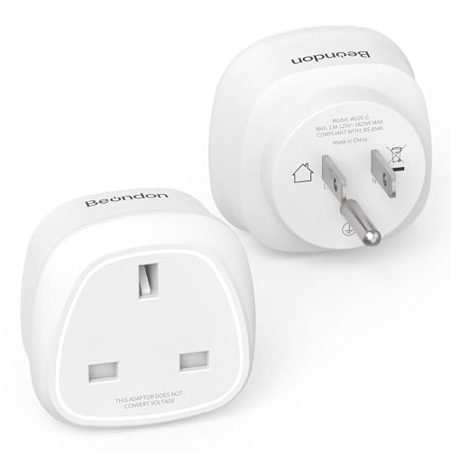 2 Pack UK to US Plug Adapter BEONDON 13A 1625W Grounded Type G to Type B Travel Adapter for USA Visitors from United Kingdom Ireland UAE Singapore Malaysia Malta China Hong Kong
