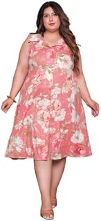 MYSDIVA Women Plus Size Floral Print Viscose Rayon A-Line Midi Dress, Sleeveless, Collar Style with Double Side Pockets, 4... Price In India