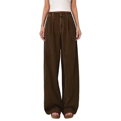Pantalon palazzo femme taille haute en velours côtelé droit et chic pour l'automne