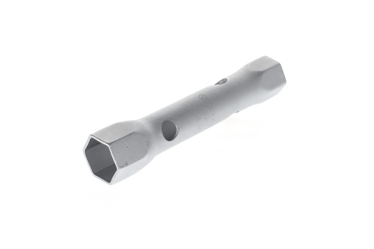 GEDORE Tubular box wrench, 27 + 32 mm, Hex, 195 mm long, Tool for nuts automotive, 26 R 27x32, Chrome-plated steel
