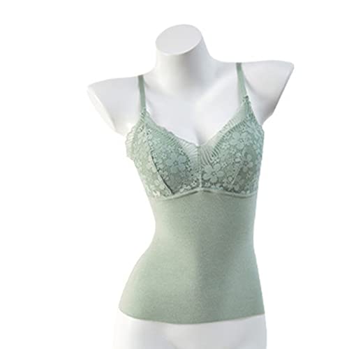 Colete Térmico Feminino Outono e Inverno Suspensórios Lã Camada Dupla com Almofada Peitoral,green-XL
