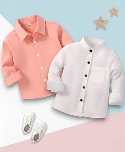 Image of Boys Shirt, Black and White Plaid and Light Blue Solid, Long Sleeve Button-Up, 2 Pack
