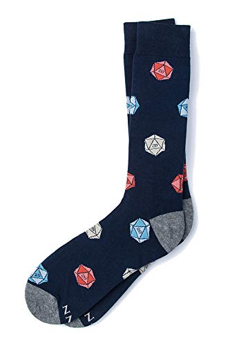 Men's Hipster Charcoal Gray D20 Polyhedral Dice - Dungeons & Dragons D&D DnD - Novelty Crew Dress Socks