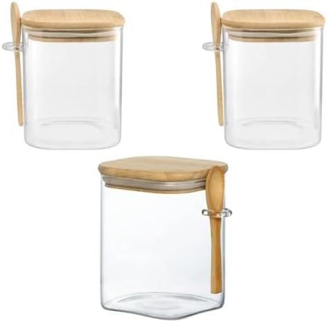 Kit 3 Pote Vidro Com Tampa Bambu E Colher Hermético 600ml Tempero...