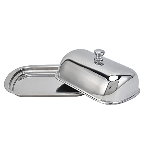 Butter Dish with Lid, Stainless Steel Butter Keeper Container for Countertop Butter Holder with Handle Cover Cheese Container Classic Butter Tray with Lid for Kitchen, Hotel