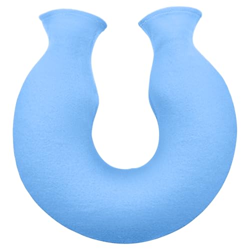 Reusable U-Shaped Hot Water Bottle with Soft Plush Cover Dual Nozzle Neck Heat Pack for Women Men Relieves Tension and Fatigue Ideal for Winter Bedtime and Office Use (Blue)