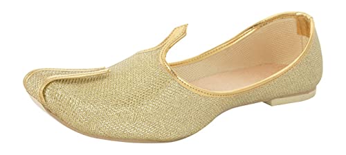 BombayFlow Men's Tiger Gold Glitter Punjabi Jutti Indian Handmade Gold Shoes Loafers, Khussa Shoes Juti India Wedding Kurta Sherwani Khussa Mojari Men's