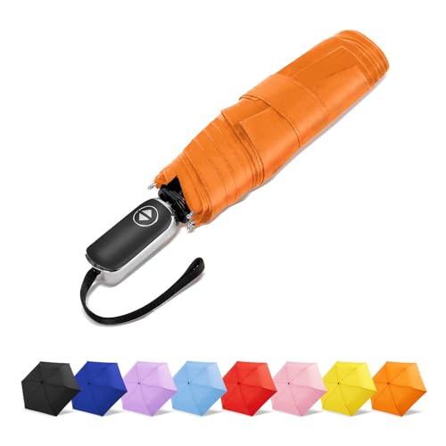LEAGERA Compact Travel Umbrella Small - Arc 42 Inch, Automatic Mini Umbrella For Purse Collapsible Pocket Umbrella with Lightweight Waterproof Mini Umbrella‘s for Light Rain, Orange