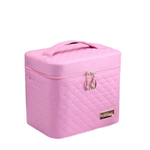 RoastMe メイクボックス コスメボックス 大容量 化粧箱 収納ケース 小物入 ミラー付 (ピンク)