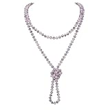 Firstmeet Fashion Glass Beads Rope Knot Long Bead Necklace Versatile 60' Strand Costume Jewelry for Women and Men (XL-1182-Half Colorful Pink)