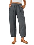 Trendy Queen Women's Wide Leg Pants Boho Summer Capri Palazzo Harem Casual Barrel Sweatpants Baggy Slacks with Pockets BlackGrey M