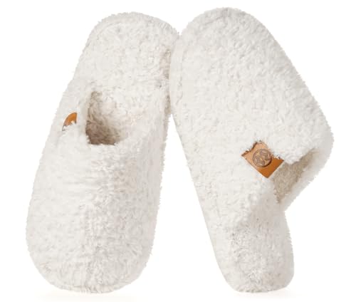 Dokela Fuzzy Kids Slippers Girls Boys Cozy House Slippers Plush Memory Foam House Shoes Non-slip Bedroom Indoor Outdoor,White,3637