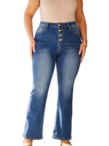 High Waisted Bootcut Jeans for Women Plus Size & Stretchy Boot Cut Womens Jeans High Rise with a 4 Button Closure