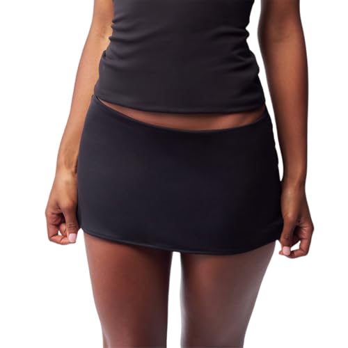 Faretumiya Solid Bodycon Mini Skirt for Women Low Waist Stretch Pencil Short Skirts Slim Fit Office Skirt Streetwear