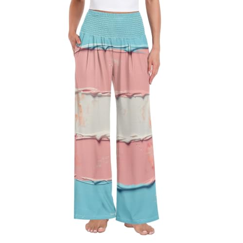 Pantalon transgenre arc-en-ciel à taille élastique smockée pour un confort fluide