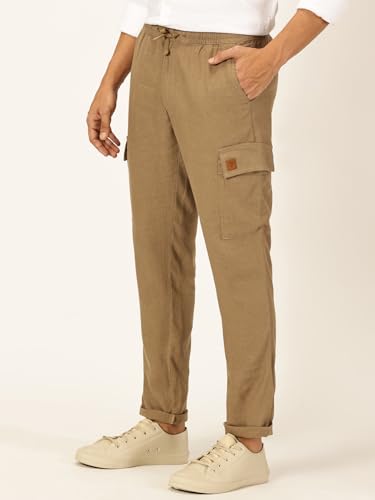 Image of Thomas Scott Men's | Solid | Light Weight | Breathable Fabric | 6 Pocket | Ankle Length | Mid Rise | Regular Fit | Linen | Elasticated with Drawstring | Chino Trouser | Pants
