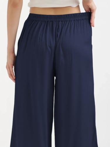 Image of GRECIILOOKS Linen Ankle Length Casual Trousers for Women | Regular Fit Linen Pants with Elastic Closure | Summer Loose Fit Daily Outfit Pants for Women