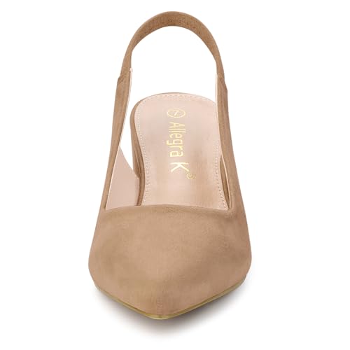 Allegra K Women's Pointed Toe Block Heel Pumps Nude Slingback Heels - 6 M US2