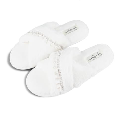 Jessica Simpson Women's Fashion Faux Feather Slide-On Memory Foam Slipper3