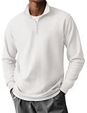 COOFANDY Sweatshirts for Men Quarter Zip Pullover Mock Neck Quilted Sweatshirt Lightweight Long Sleeve Polo Shirt Casual Sweaters and Pullovers White