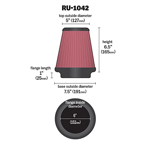 K&N RU-1042 Universal Clamp-On Air Intake Filter: High Performance, Premium, Washable, Replacement Air Filter: Flange Diameter: 6 In thumb #1
