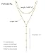 Foxgirl Dainty Long Gold Necklaces for Women, Trendy Lariat Y Necklace 14k Gold Plated Layered Beaded Drop Necklaces Simple Handmade Bar CZ Pendant Y-Shaped Chain Jewelry Gift Wedding