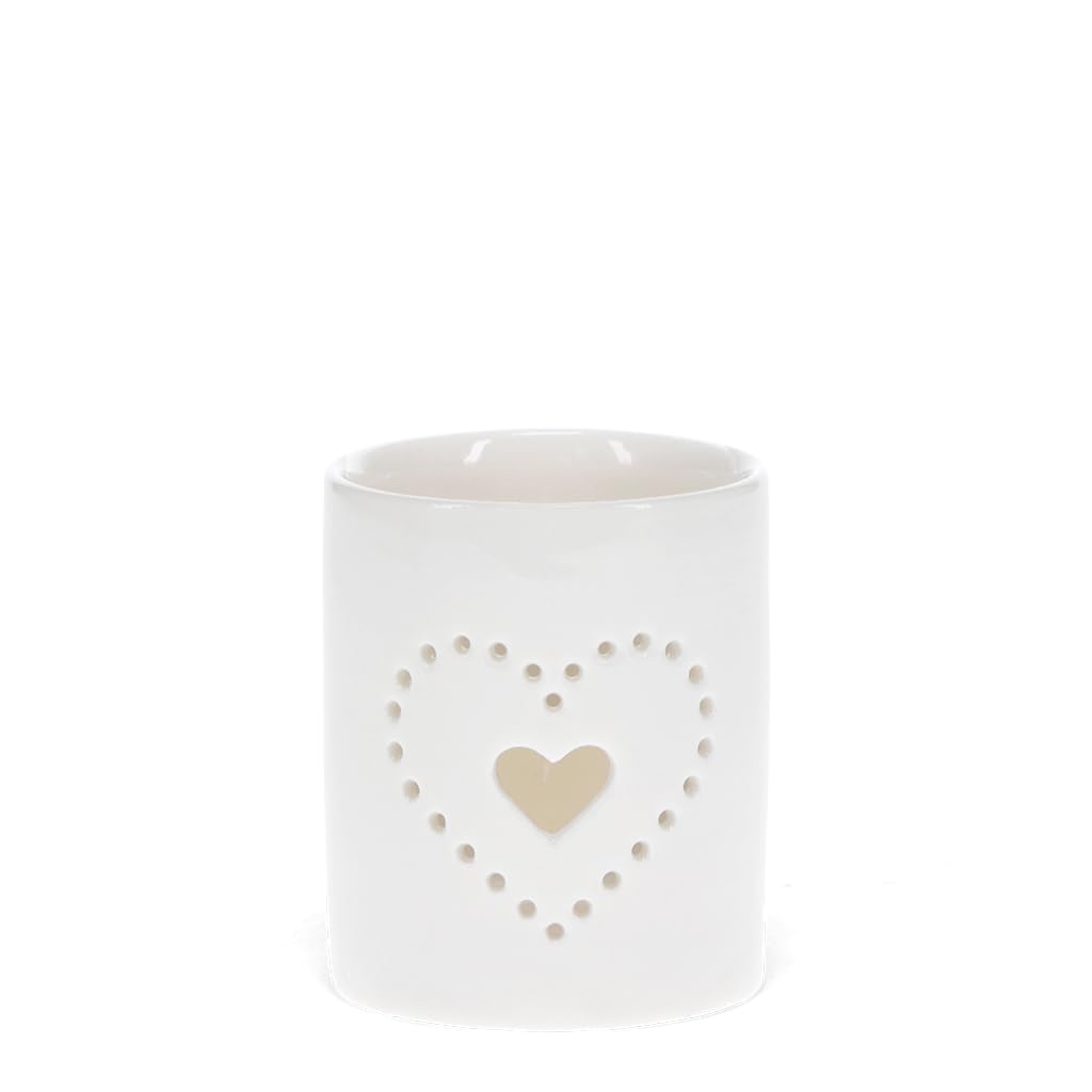 Rex London White Glossy Ceramic Tealight Holder - Heart
