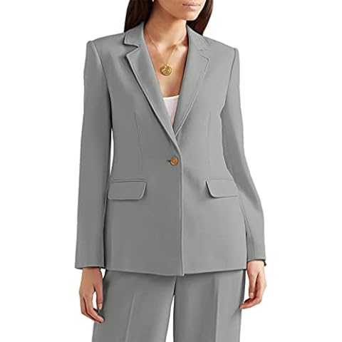 ASHIAO Women's Suits Blazer Casual Slim Fit 2 Piece Long Sleeve Business Jacket+Pants Work Office Silver Cover